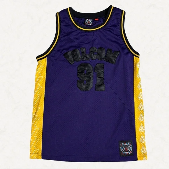 Volcom Vintage Style Basketball Jersey Tank Y2K Skate Purple Yellow Size M - Picture 1 of 5